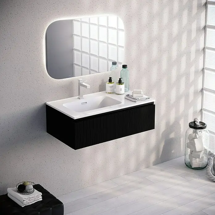 Lavabo Spectra seno izquierda - 81 x 46 cm, Orificios para grifo: Medio, Con desbordamiento, Blanco - Foto ambiente