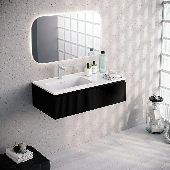 Lavabo Spectra seno izquierda - 91 x 46 cm, Orificios para grifo: Medio, Con desbordamiento, Blanco - Foto ambiente