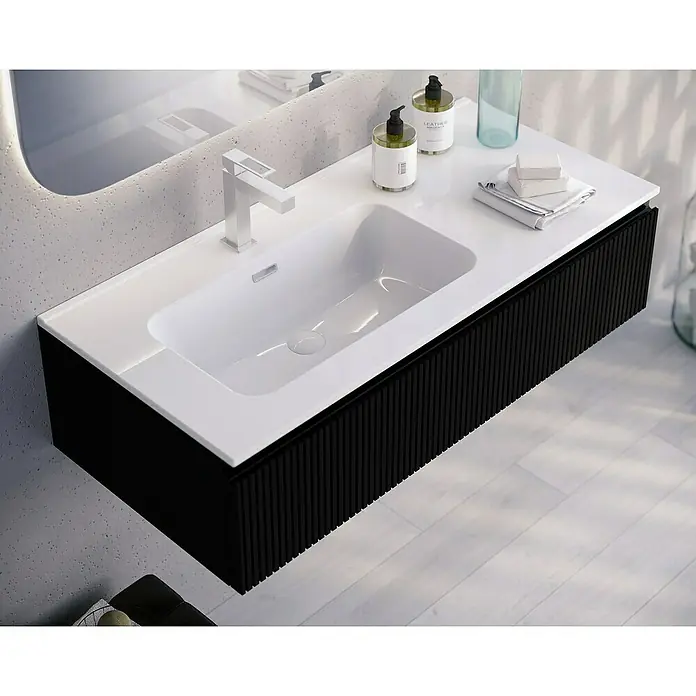 Lavabo Spectra seno izquierda - 101 x 46 cm, Orificios para grifo: Medio, Con desbordamiento, Blanco - Foto ambiente