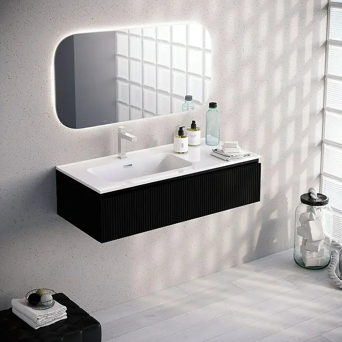 Lavabo Spectra seno izquierda - 101 x 46 cm, Orificios para grifo: Medio, Con desbordamiento, Blanco - Foto ambiente