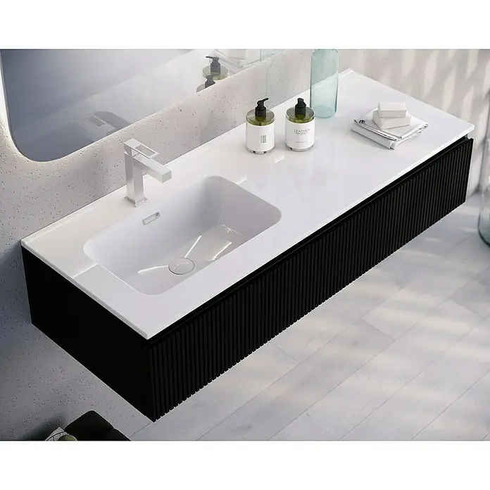 Lavabo Spectra seno izquierda - 121 x 46 cm, Orificios para grifo: Medio, Con desbordamiento, Blanco - Foto ambiente