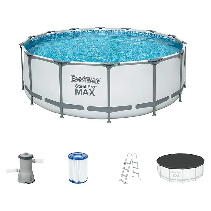 Bestway Frame-Pool-Set Steel Pro Max - Ø x H: 427 x 122 cm, 15.232 l, Grau - Vorderansicht