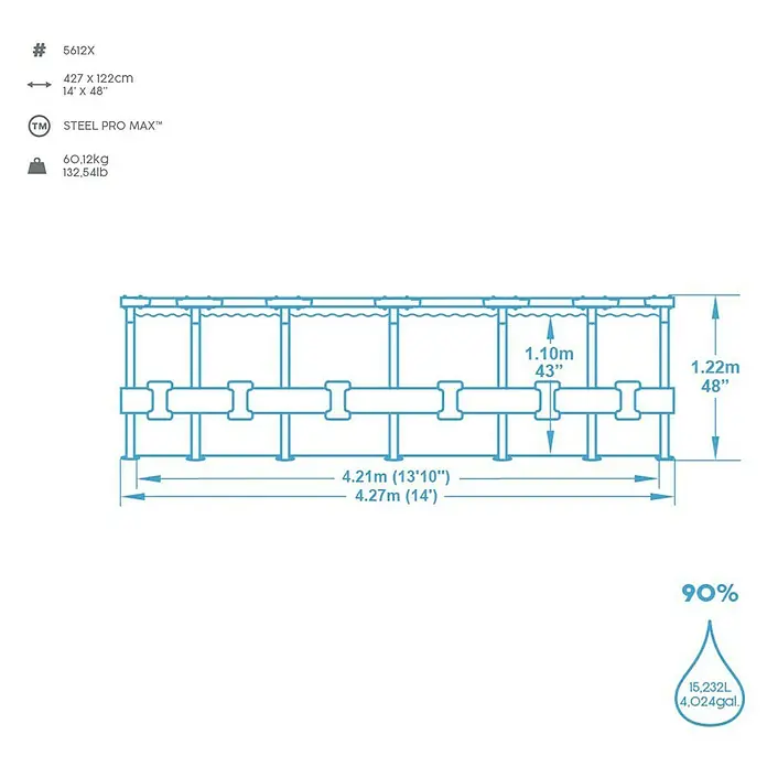 Bestway Frame-Pool-Set Steel Pro Max - Ø x H: 427 x 122 cm, 15.232 l, Grau - Skizze