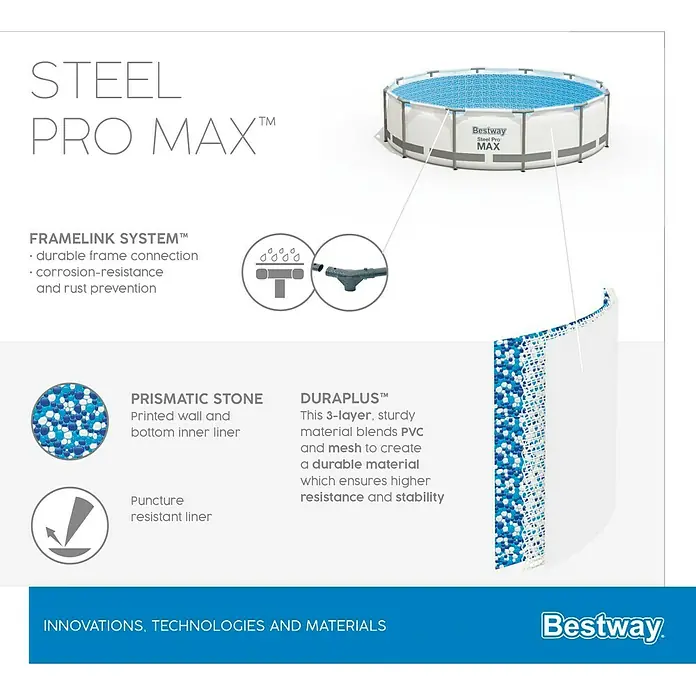 Bestway Frame-Pool-Set Steel Pro Max - Ø x H: 427 x 122 cm, 15.232 l, Grau