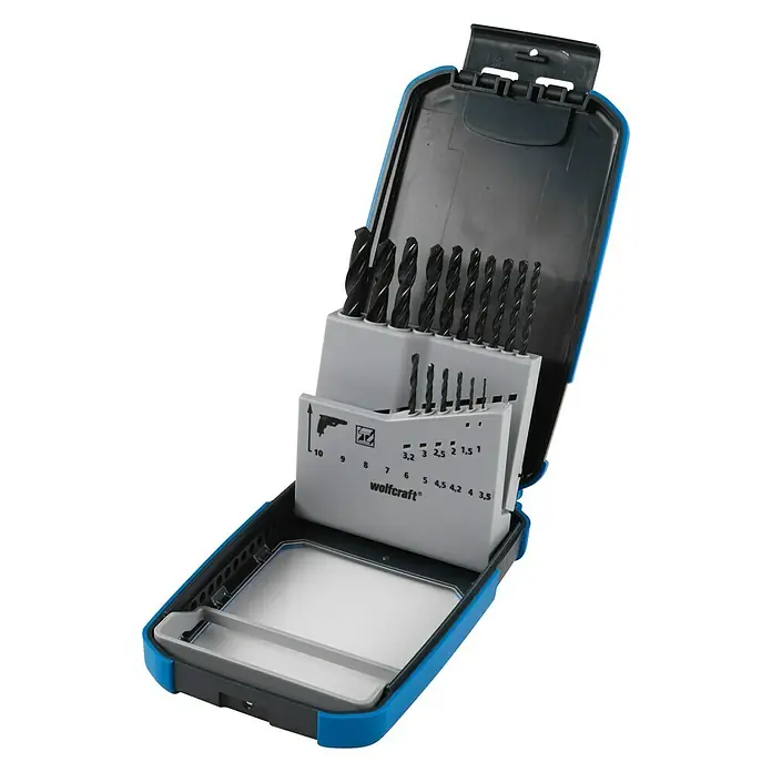 Wolfcraft Metallbohrer-Set rollgewalzt - Durchmesser: 1 mm - 10 mm, 16 -tlg. - Diagonale Ansicht