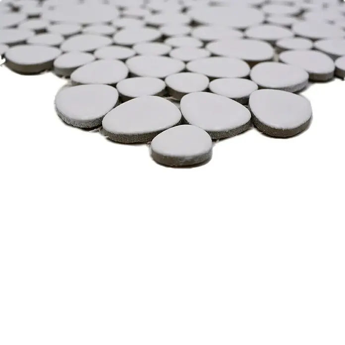 Mosaikfliese Kiesel Uni - 27,5 x 27,5 cm, Weiß, Matt - Detailaufnahme