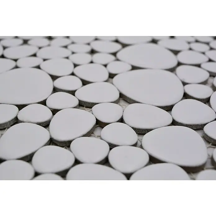 Mosaikfliese Kiesel Uni - 27,5 x 27,5 cm, Weiß, Matt - Detailaufnahme