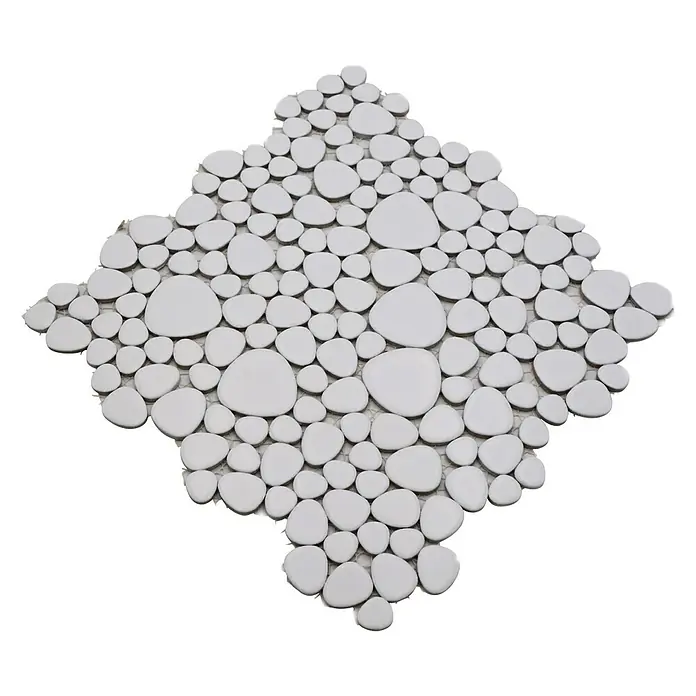 Mosaikfliese Kiesel Uni - 27,5 x 27,5 cm, Weiß, Matt - Diagonale Ansicht
