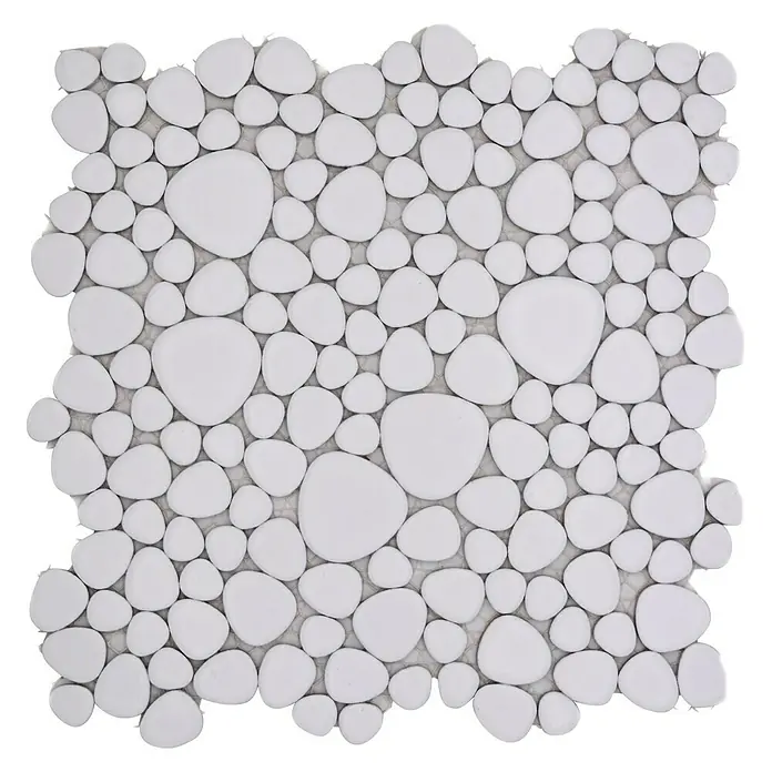 Mosaikfliese Kiesel Uni - 27,5 x 27,5 cm, Weiß, Matt - Draufsicht