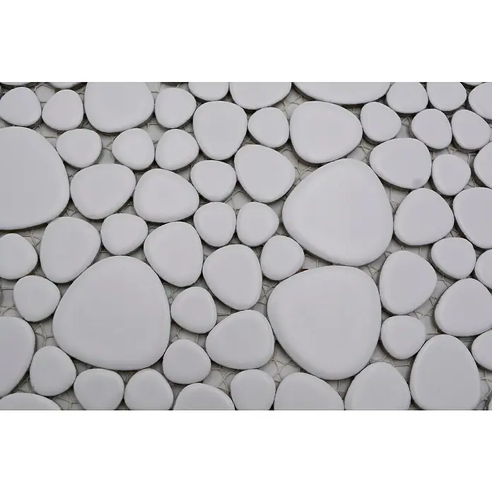 Mosaikfliese Kiesel Uni - 27,5 x 27,5 cm, Weiß, Matt - Detailaufnahme