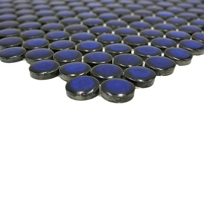 Mosaikfliese Knopf Uni 451N - 30,5 x 32 cm, Blau, Glänzend - Detailaufnahme