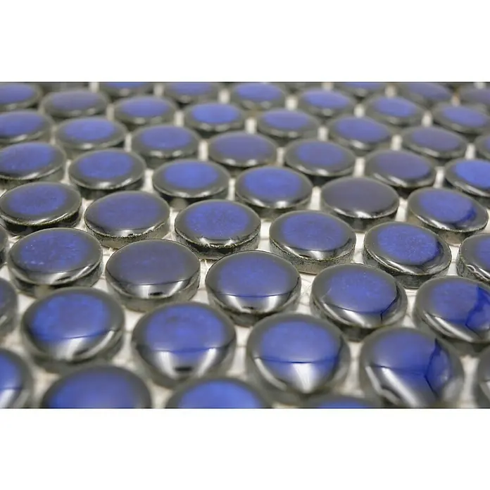 Mosaikfliese Knopf Uni 451N - 30,5 x 32 cm, Blau, Glänzend - Detailaufnahme
