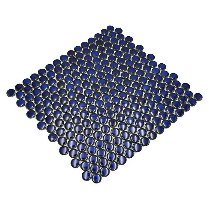 Mosaikfliese Knopf Uni 451N - 30,5 x 32 cm, Blau, Glänzend - Diagonale Ansicht