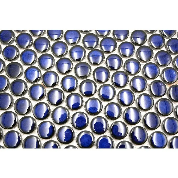 Mosaikfliese Knopf Uni 451N - 30,5 x 32 cm, Blau, Glänzend - Detailaufnahme