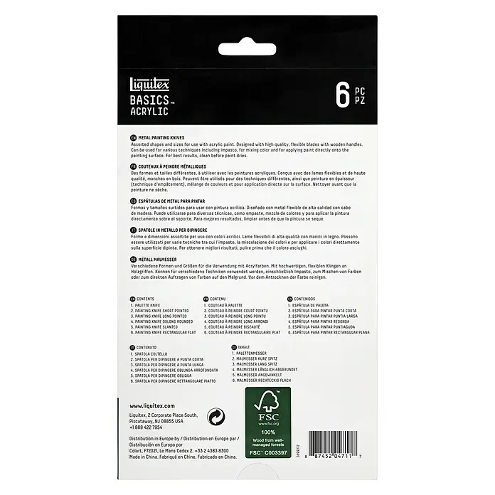 Liquitex Basics Malmesser-Set - 6 -tlg., Metall - Rückansicht