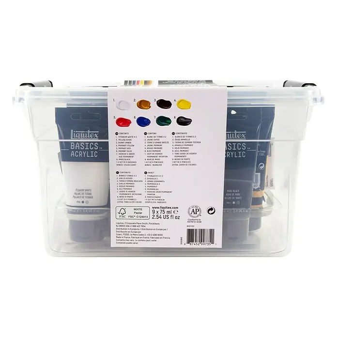 Liquitex Basics Acrylfarben-Set Starter Box - 9 Stk. x 75 ml, Tube - Rückansicht