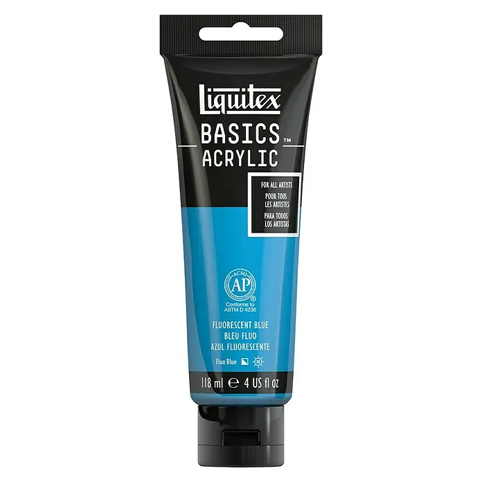 Liquitex Basics Acrylfarbe - Farbe: Blau Fluoreszierend, 118 ml, Tube - Vorderansicht