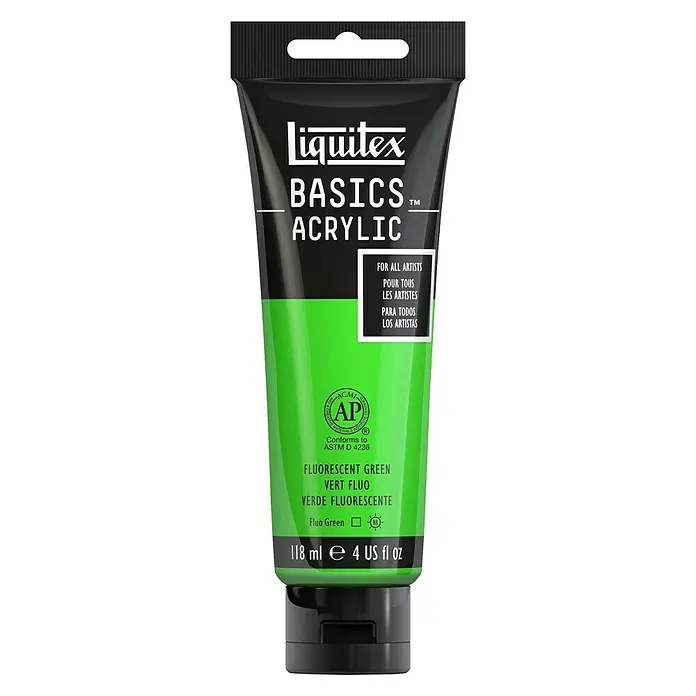 Liquitex Basics Acrylfarbe - Farbe: Grün Fluoreszierend, 118 ml, Tube - Vorderansicht