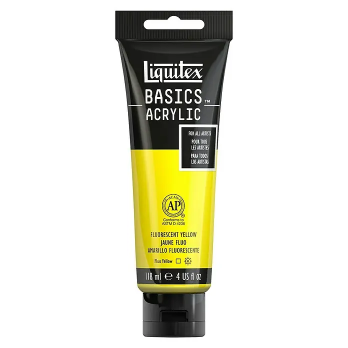 Liquitex Basics Acrylfarbe - Farbe: Gelb Fluoreszierend, 118 ml, Tube - Vorderansicht