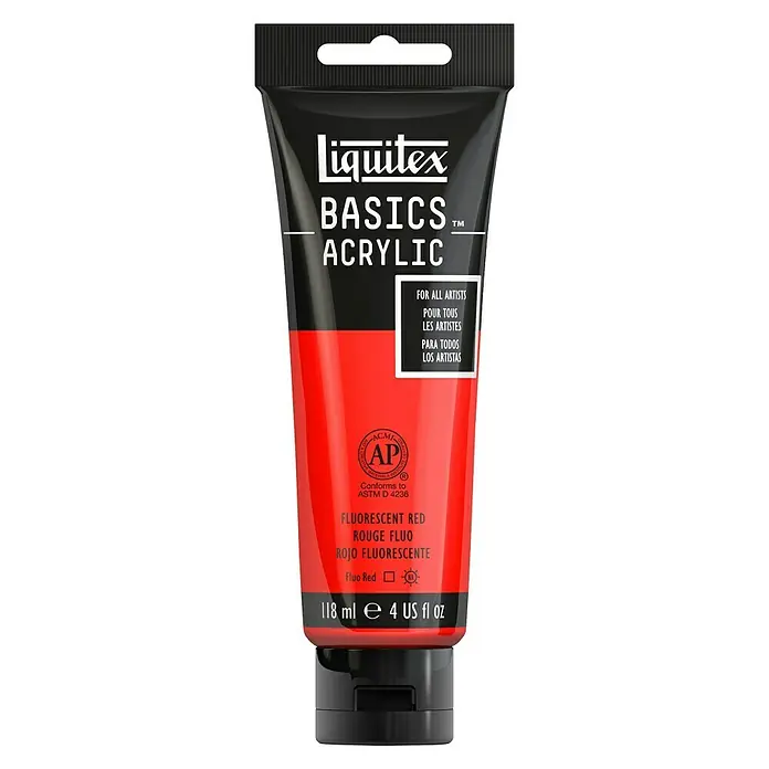 Liquitex Basics Acrylfarbe - Farbe: Rot Fluoreszierend, 118 ml, Tube - Vorderansicht