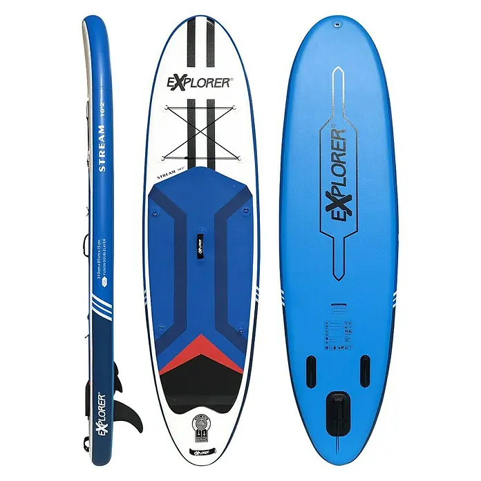 Explorer SUP-Board-Set Stream 10.2 - L x B x H: 310 x 85 x 15 cm, Nutzlast: 160 kg, Aufblasbar, Blau/Weiß - Draufsicht