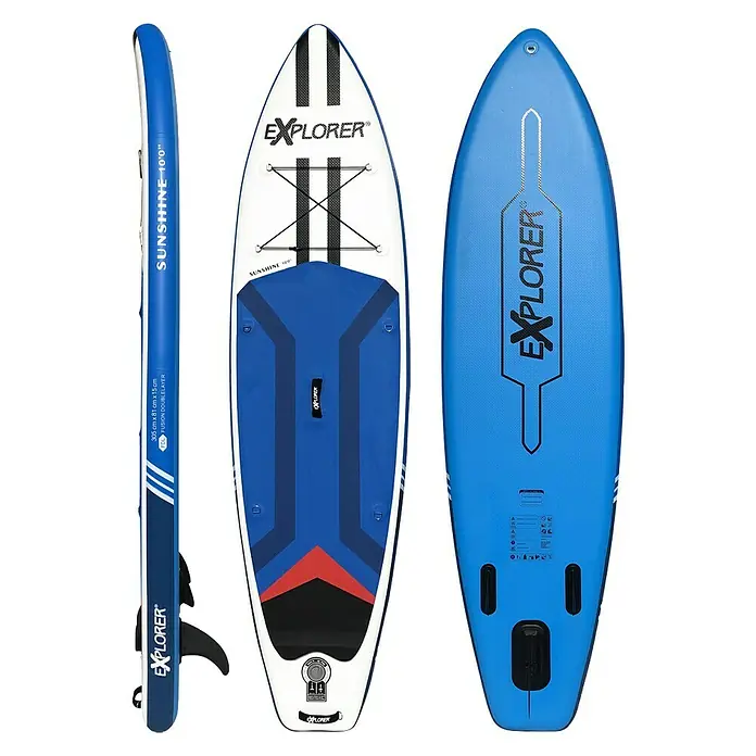 Explorer SUP-Board-Set Sunshine - L x B x H: 305 x 81 x 15 cm, Nutzlast: 150 kg, Aufblasbar, Blau/Weiß - Draufsicht