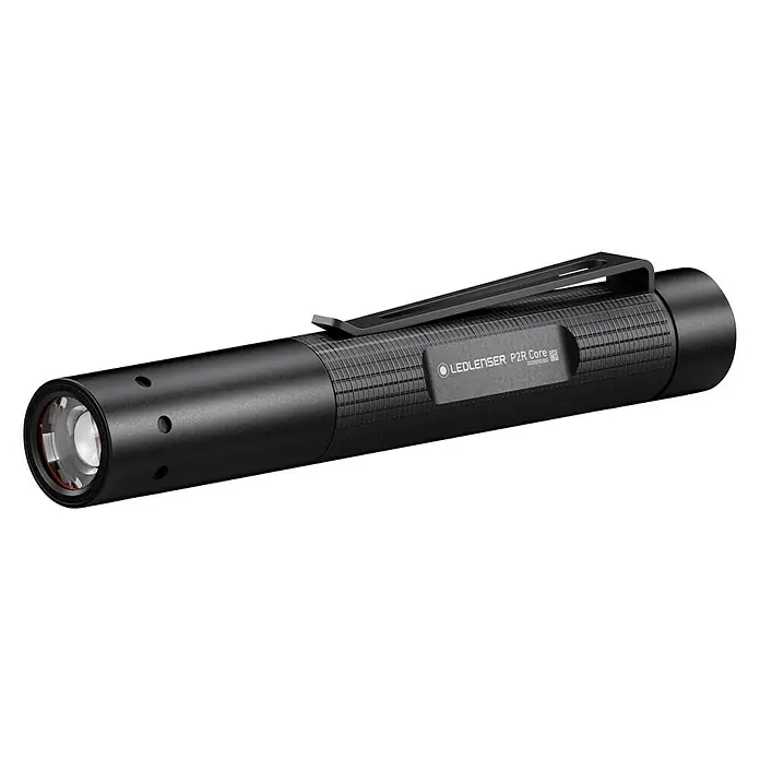 Ledlenser LED-Taschenlampe P2R Core - Akkubetrieben, Schwarz, 15 lm - 120 lm - Diagonale Ansicht