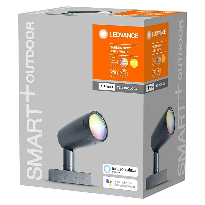 Ledvance Smart+ LED-Gartenspot Garten Spottwallspike 7W RGBW - 29,5 x 9 x 25 cm - Diagonale Ansicht