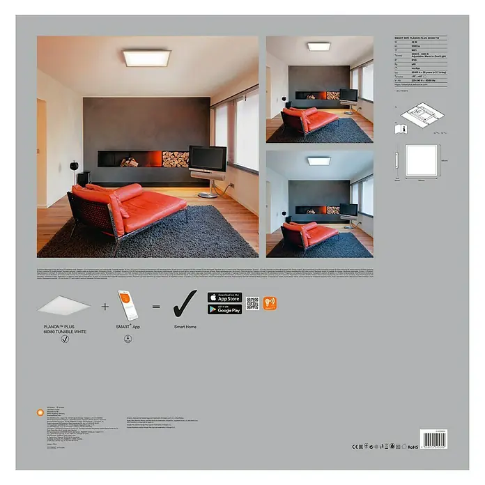 Ledvance Smart+ WiFi LED-Panel Planon Plus TW 60x60 - 36 W, L x B x H: 595 x 595 x 56 mm, Weiß - Rückansicht