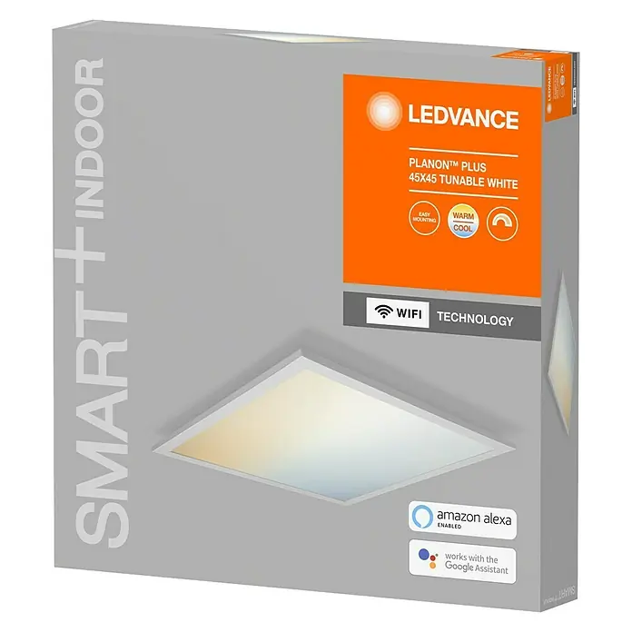 Ledvance Smart+ WiFi LED-Panel Planon Plus TW 45x45 - L x B x H: 450 x 450 x 56 mm, Weiß - Diagonale Ansicht