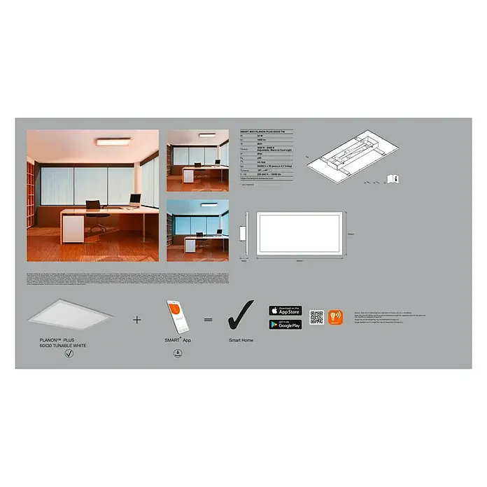 Ledvance Smart+ WiFi LED-Panel Planon Plus TW 60x30 - L x B x H: 595 x 300 x 56 mm, Weiß, Warmweiß - Rückansicht