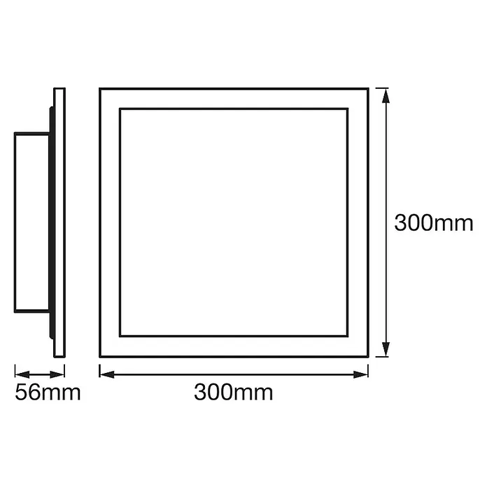 Ledvance Smart+ WiFi LED-Panel Planon Plus TW 30x30 - L x B x H: 300 x 300 x 56 mm, Weiß, Warmweiß - Skizze
