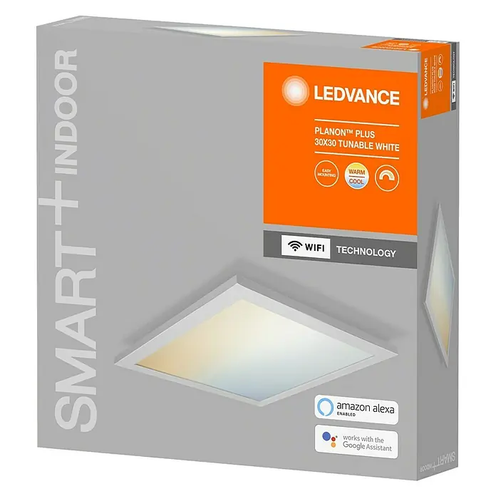 Ledvance Smart+ WiFi LED-Panel Planon Plus TW 30x30 - L x B x H: 300 x 300 x 56 mm, Weiß, Warmweiß - Diagonale Ansicht