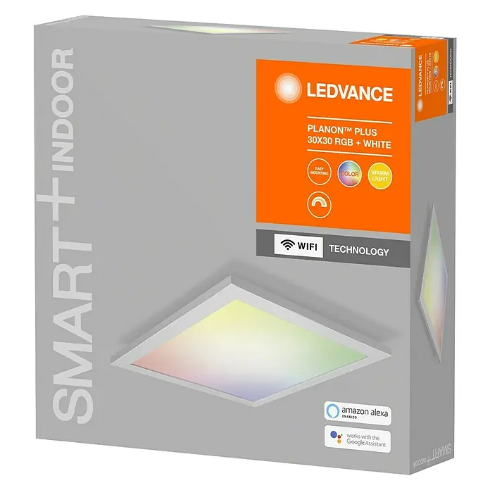 Ledvance Smart+ LED-Panel Planon Plus RGBW 30x30 - L x B x H: 30 x 30 x 5,6 cm, Weiß, RGBW - Diagonale Ansicht