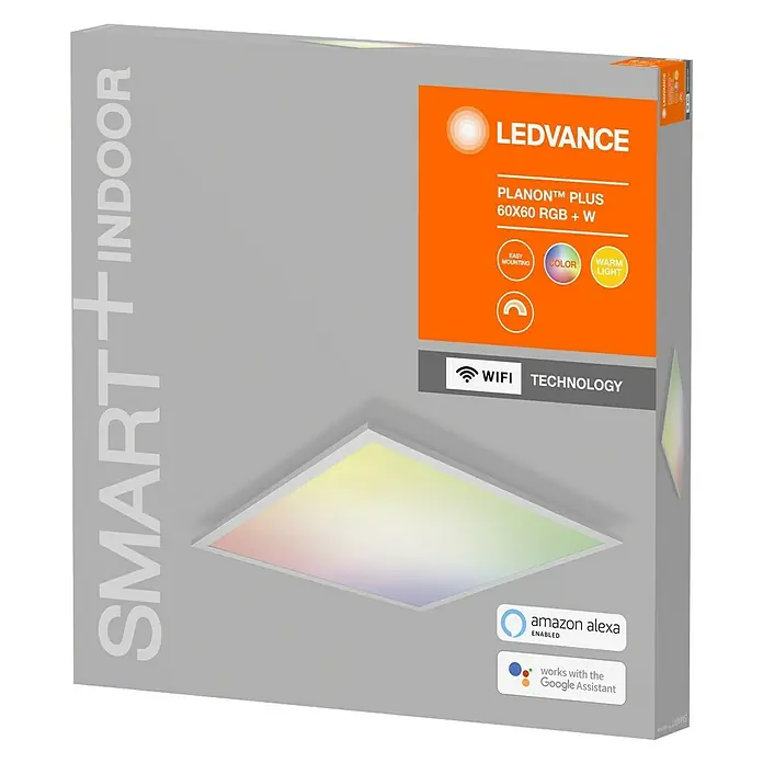 Ledvance Smart+ WiFi LED-Panel Planon Plus RGBW 60x60 - L x B x H: 595 x 595 x 56 mm, Weiß, Warmweiß - Diagonale Ansicht