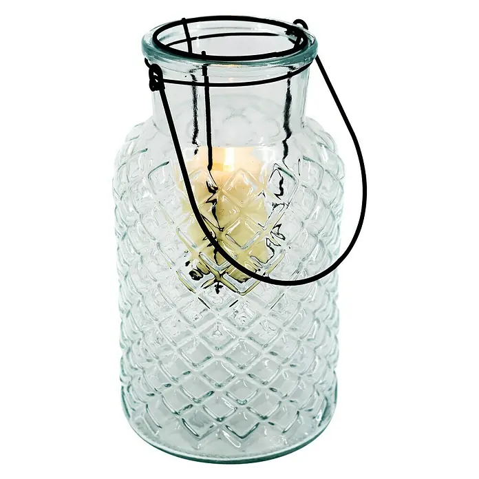 Windlicht Raute - Ø x H: 14,5 x 26 cm, Farblos - Diagonale Ansicht