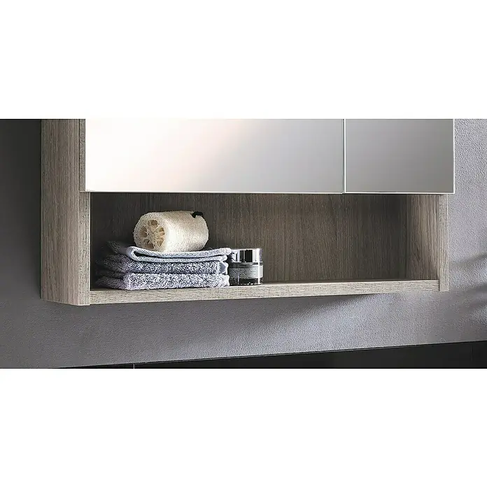 Camargue Polar Spiegelschrank - B x H: 60 x 69 cm, Mit Beleuchtung, Spanplatte, Eiche - Detailaufnahme