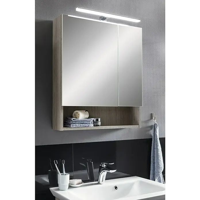 Camargue Polar Spiegelschrank - B x H: 60 x 69 cm, Mit Beleuchtung, Spanplatte, Eiche - Stimmungsaufnahme