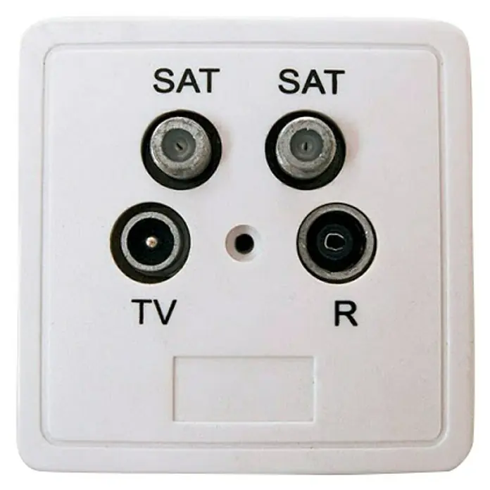 Toma de red sat-sat-tv-fm - Blanco, x 4, Plástico, En pared - Vista frontal
