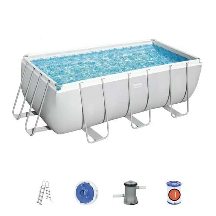 Pravokutni bazen s priborom Power Steel - D x Š x V: 412 x 201 x 122 cm, 8.124 l, Sive boje - Dijagonalni pogled