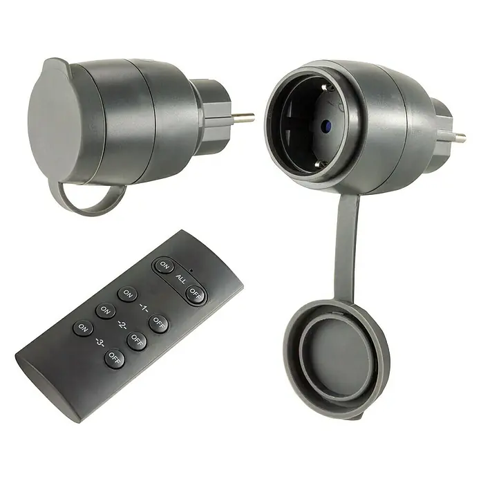 REV Funksteckdosen-Set Mini Outdoor - Schwarz, Max. Anschlussleistung: 3.680 W - Diagonale Ansicht