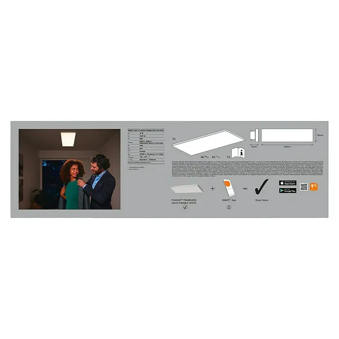 Ledvance Smart+ WiFi LED-Panel Framelesspanel CCT 40x10 - 16 W, L x B x H: 400 x 100 x 65 mm, Weiß - Rückansicht