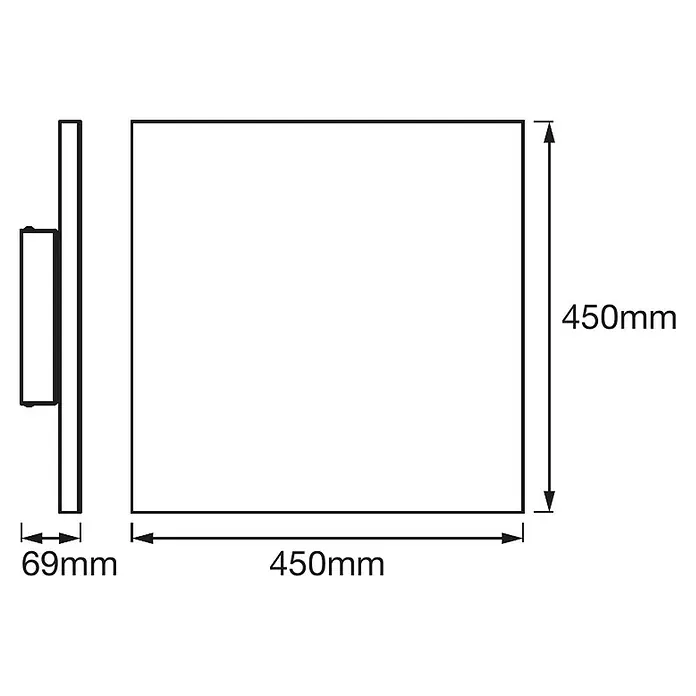 Ledvance Smart+ WiFi LED-Panel Framelesspanel CCT 40x40 - 28 W, L x B x H: 450 x 450 x 69 mm, Weiß - Skizze