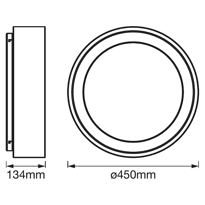 Ledvance Smart+ WiFi LED-Deckenleuchte rund Cylinder CCT - 24 W, Ø x H: 450 x 134 mm - Skizze