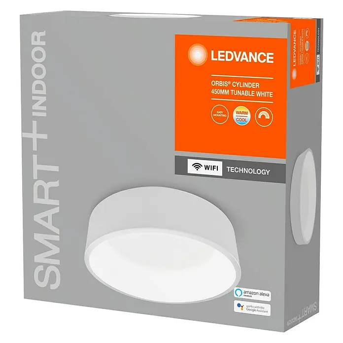 Ledvance Smart+ WiFi LED-Deckenleuchte rund Cylinder CCT - 24 W, Ø x H: 450 x 134 mm, Weiß - Vorderansicht