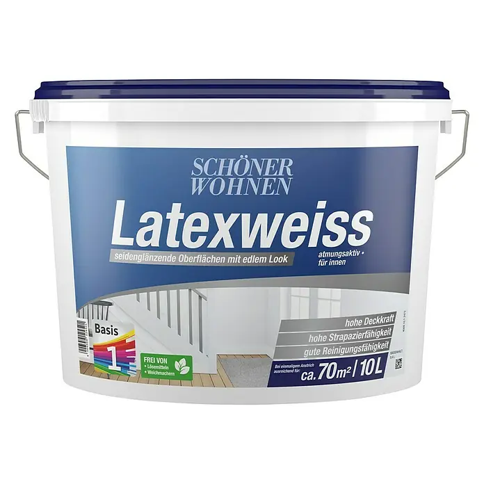 SCHÖNER WOHNEN-Farbe Latexfarbe Latexweiß - Basismischfarbe 1, 10 l, Seidenglänzend - Vorderansicht