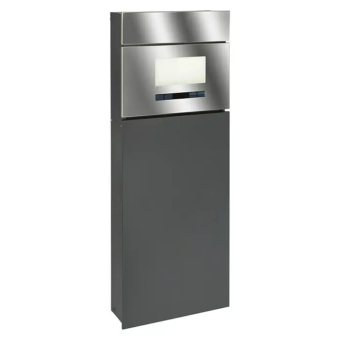 Standbriefkasten Maximus - L x B x H: 14 x 39,5 x 115 cm, RAL 7016, Solarhausnummer - Diagonale Ansicht