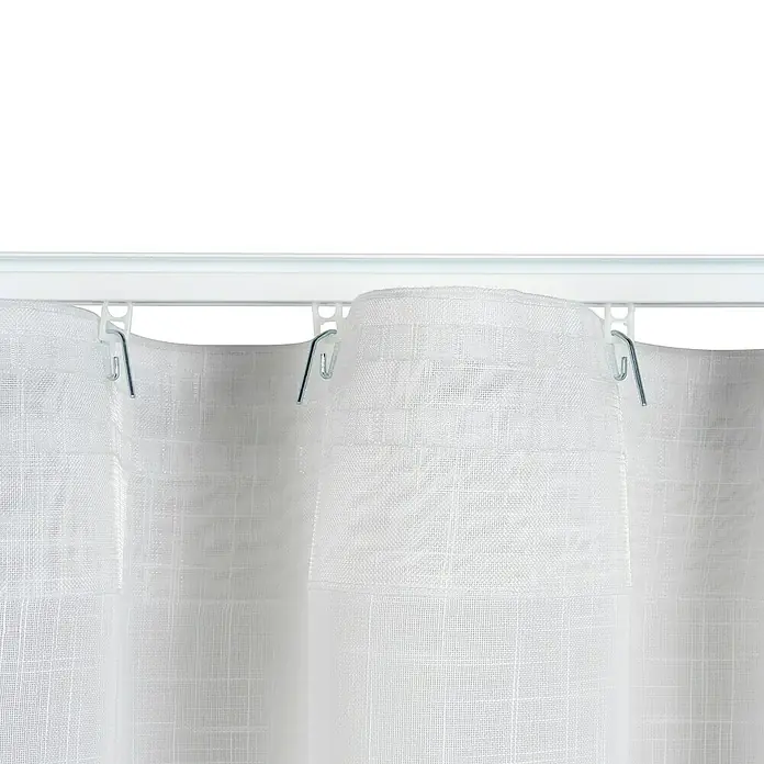 Cortina con ollaos con fruncido Linum - An x Al: 200 x 300 cm, 100% Poliéster, Blanco - Primer plano
