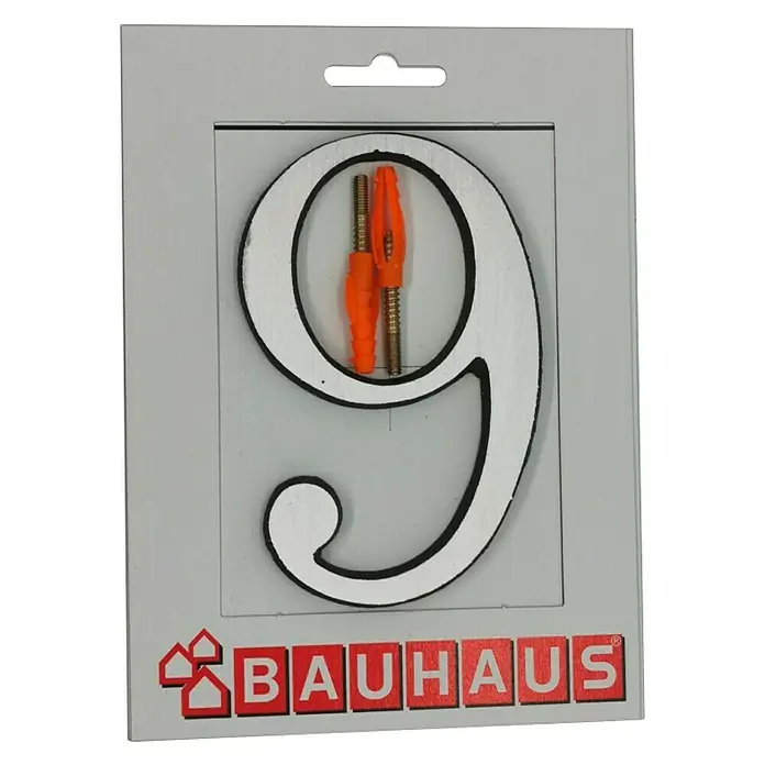 Kućni broj 9 - Visina: 115 mm, Srebrne boje, Aluminij - Pogled sprijeda