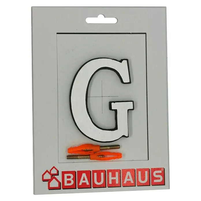 Kućni broj G - Visina: 80 mm, Srebrne boje, Aluminij - Pogled sprijeda